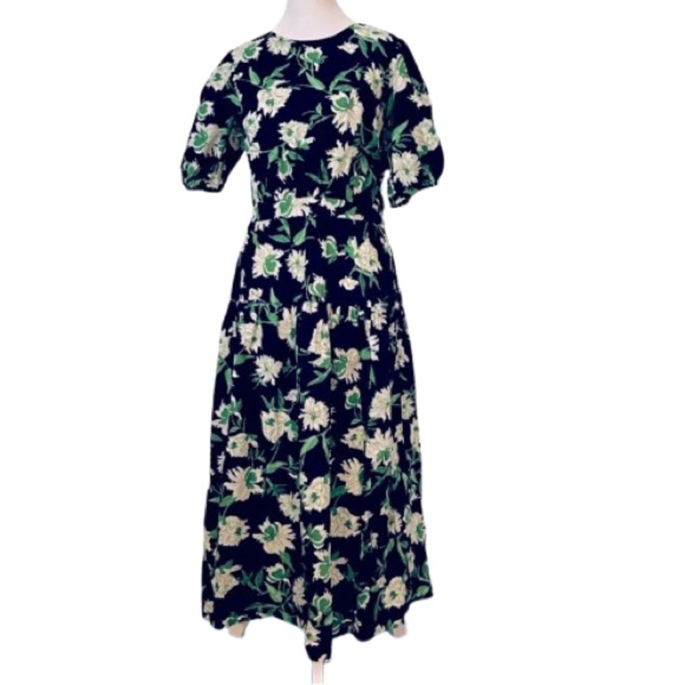 MELLODAY Large Floral Black White & Green Women's Maxi Dress Open Back Cutout
